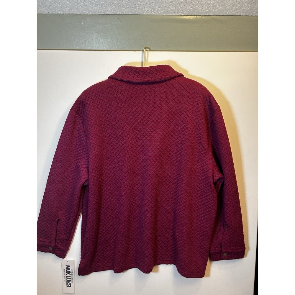 Muk Luks Womens 1X Burgundy Quilted Snap Front Shacket Jacket NWT Plus Size Cozy - Picture 15 of 16